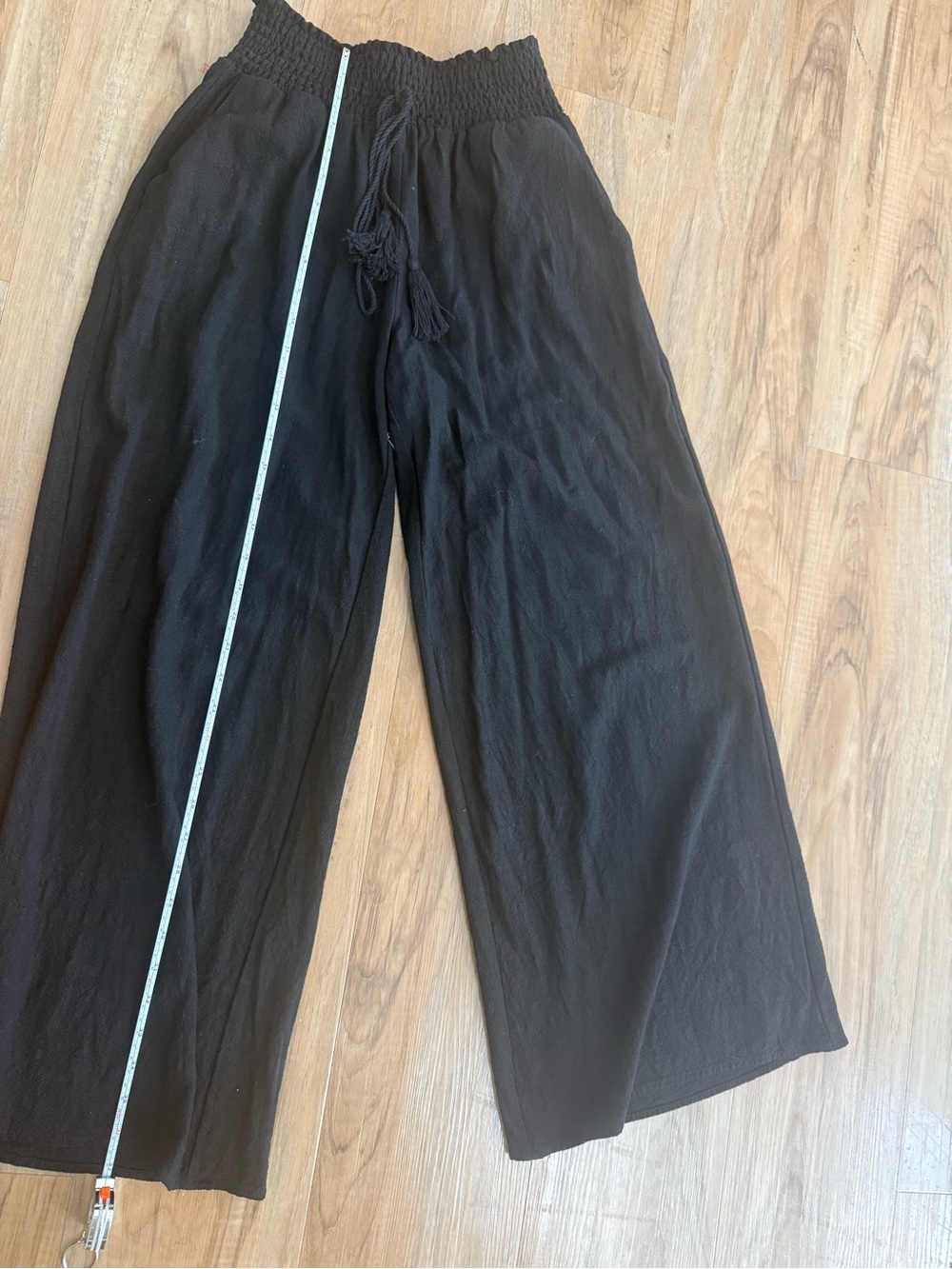 MIOU MUSE Black Smocked-Waist Wide Leg Pants